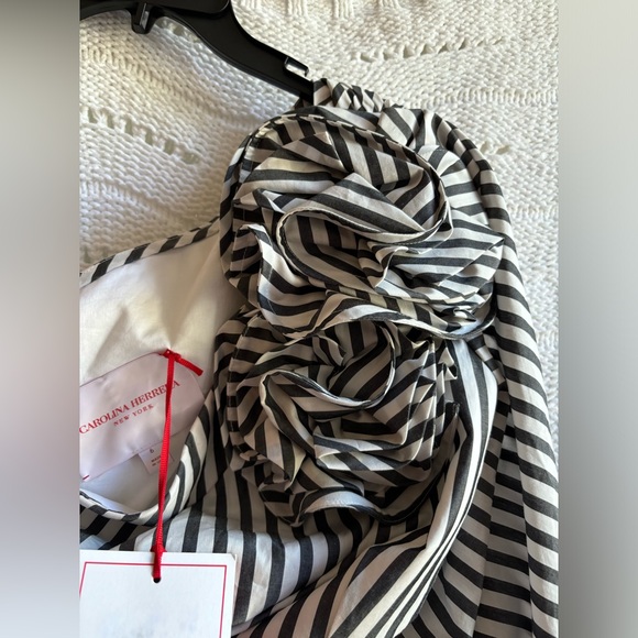 NWT Carolina Herrera Striped Rosette One-Shoulder Cutout Midi Dress - Picture 11 of 14